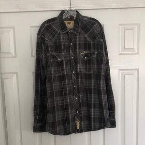 Larry Mahan Black and Gray Plaid Button Down Shirt W/Pearl Snaps